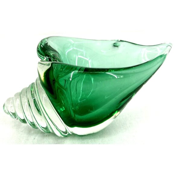 Murano Barbini Green Glass Conch Shell Bowl Paperweight 6" - Picture 3 of 6